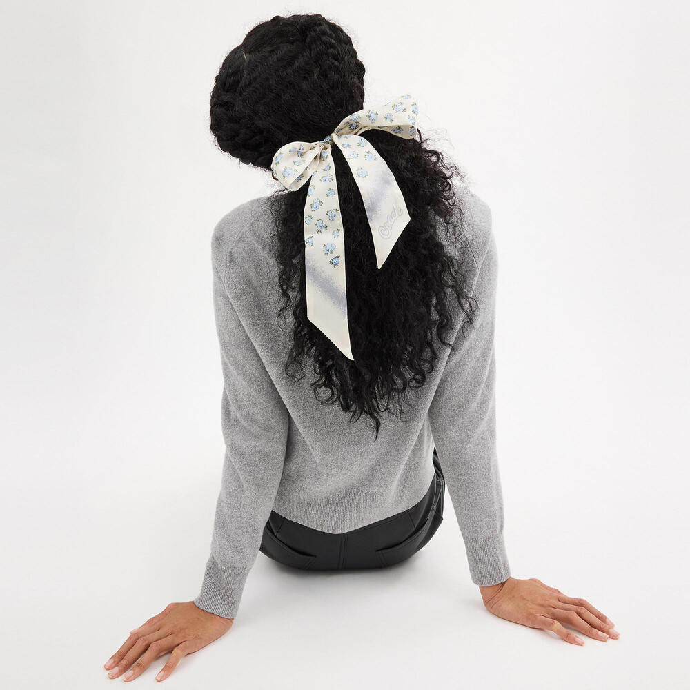 Lotus Print Silk Skinny Scarf
